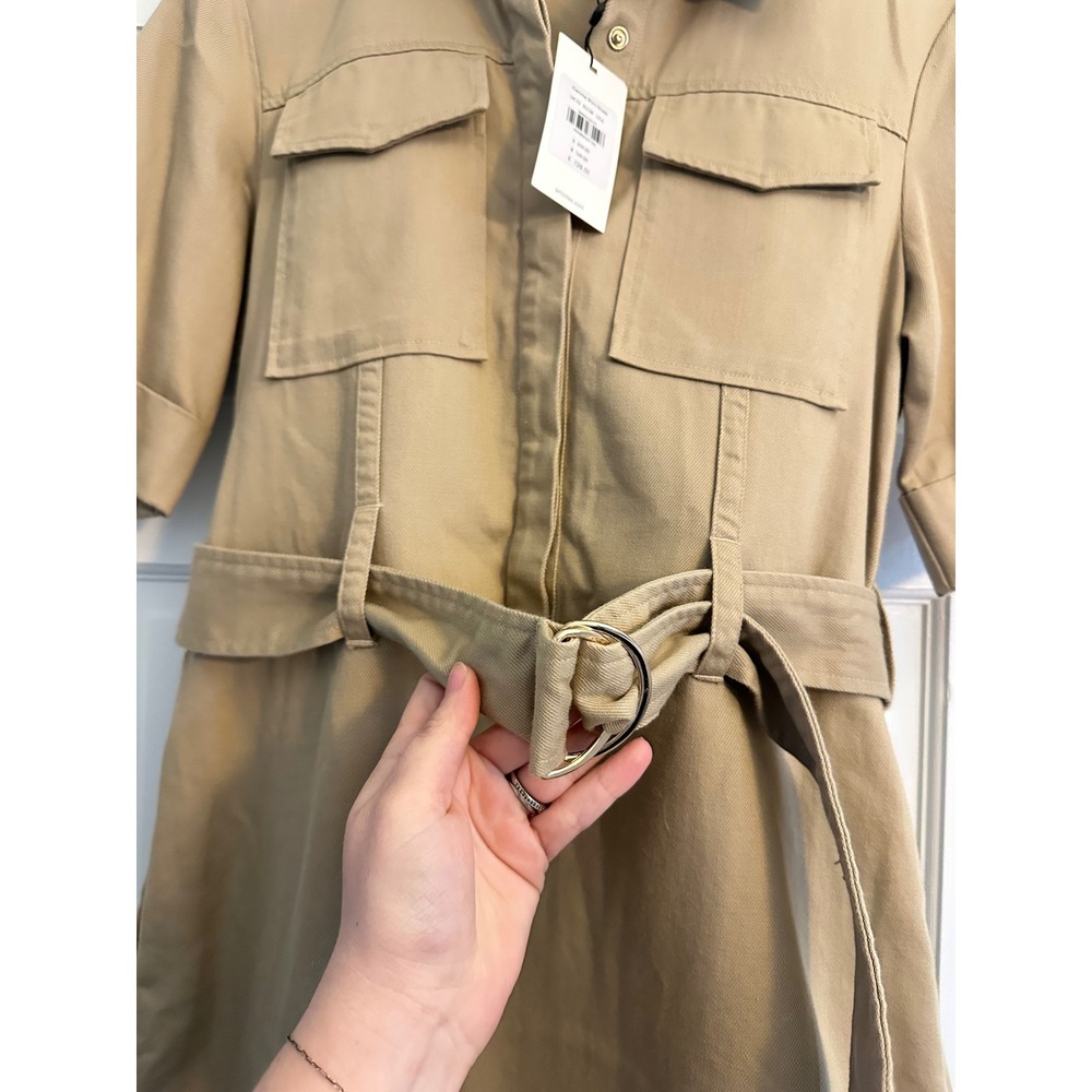 Whistles Gemma Shirt Dress Beige Khaki Cotton Lyocell Belted Mini US 6 NEW - Picture 5 of 6